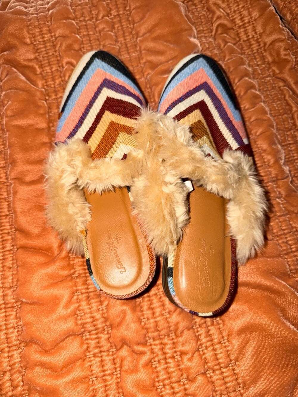 Universal Thread Bibiana Faux Fur Mules Multi Stripe Textile Boho